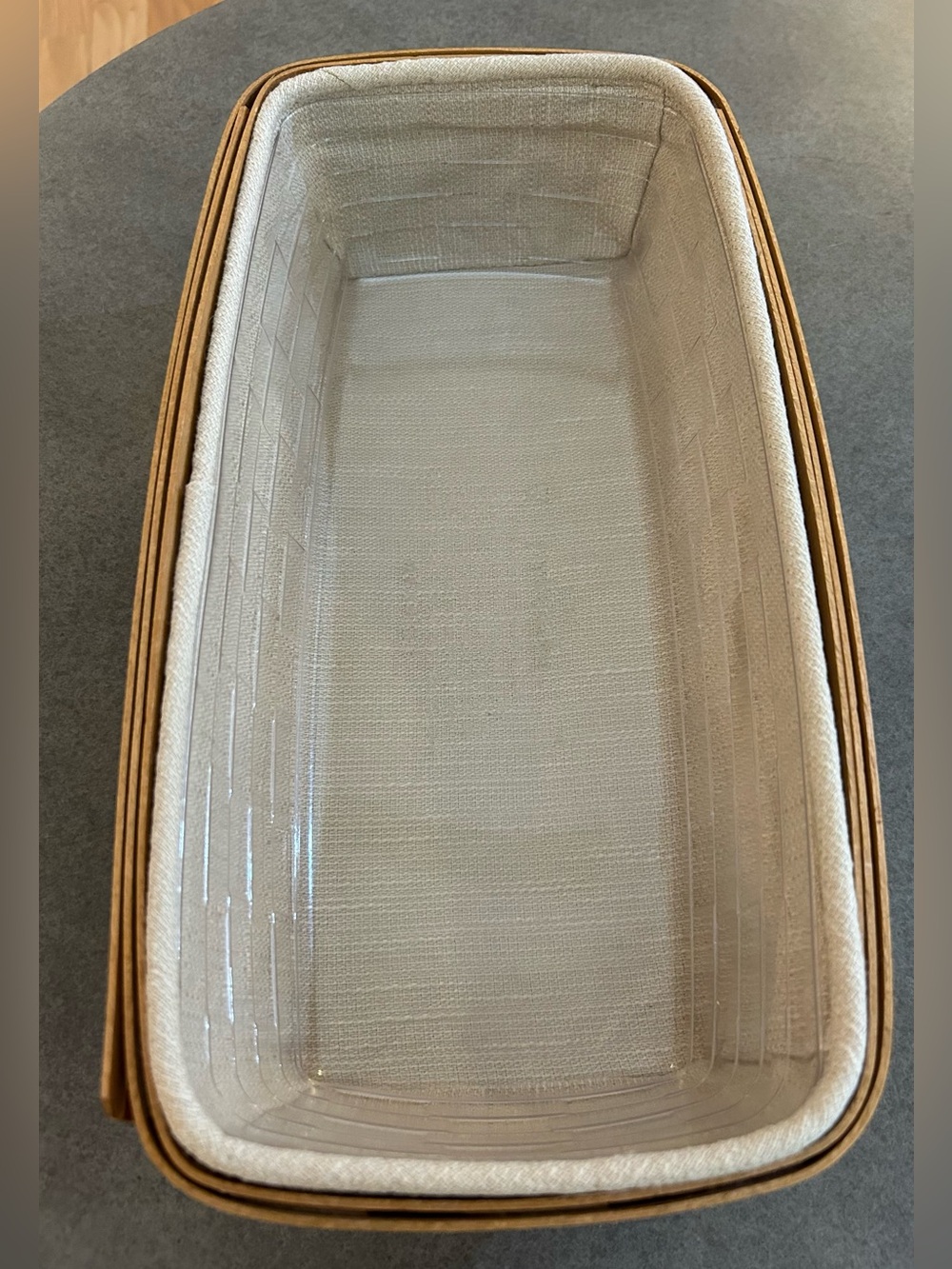 Longaberger Woven Bread Basket w Cloth Liner & Plastic Protector Vintage Signed